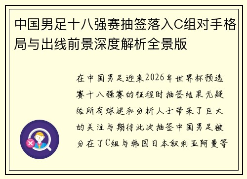 中国男足十八强赛抽签落入C组对手格局与出线前景深度解析全景版 中国男足十八强赛抽签落入C组对手格局与出线前景深度解析全景版